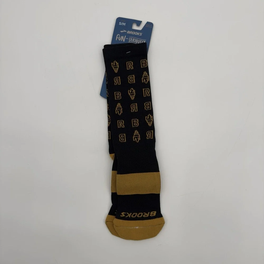 Brooks Unisex Tempo Knit‎ In Crew Black Torch Running Socks Size S/M NEW